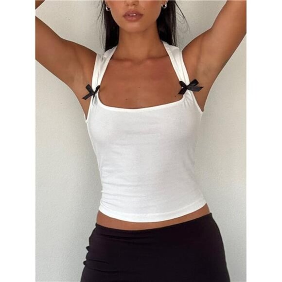 Bow Detail Square Neck Cropped Tank - Picture 15 of 16